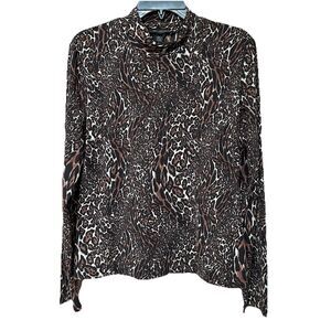 ST JOHN Leopard Top Lg Animal Print Mock Neck Long Sleeve Stretchy Pullover